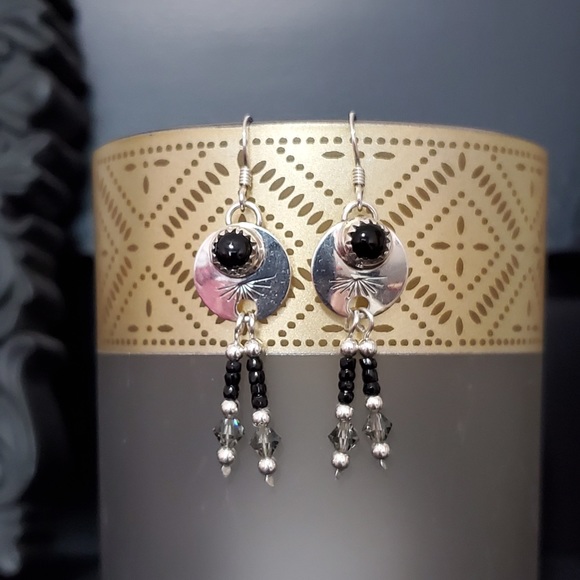 Sterling SW Onyx Dangle Artsian Earrings C. Issacs - Picture 7 of 10